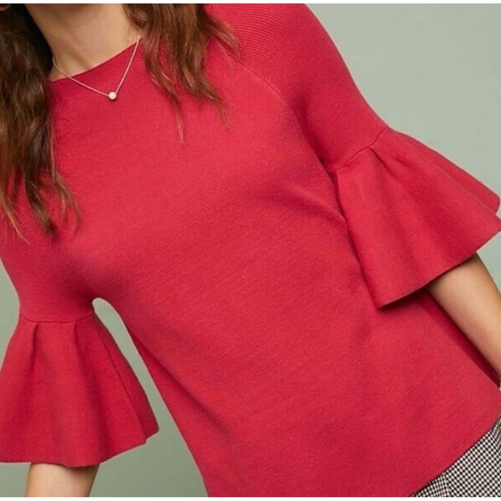Moth by Anthropologie‎ Anais Red Bell Sleeve Knit Sweater Top Women's Size M